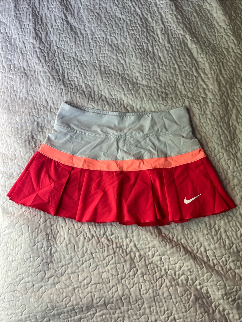 Nike Dri-Fit Women's Red Tennis Skort with Light Gray Waistband and Coral Trim